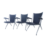 3 armchairs in black leatherette 50s