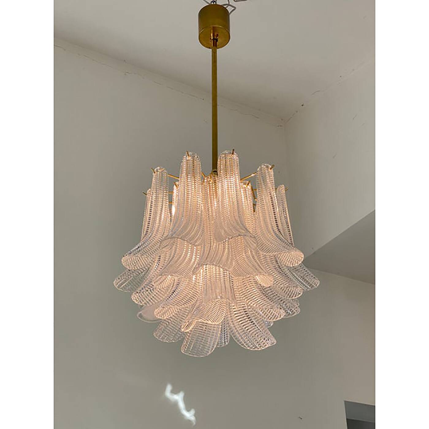 Contemporary Glass "Sella" Chandelier With Gold 24k Metal Fram