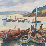 Original Gouache painting "Marin au port" signed G. Peyrondet around 1950