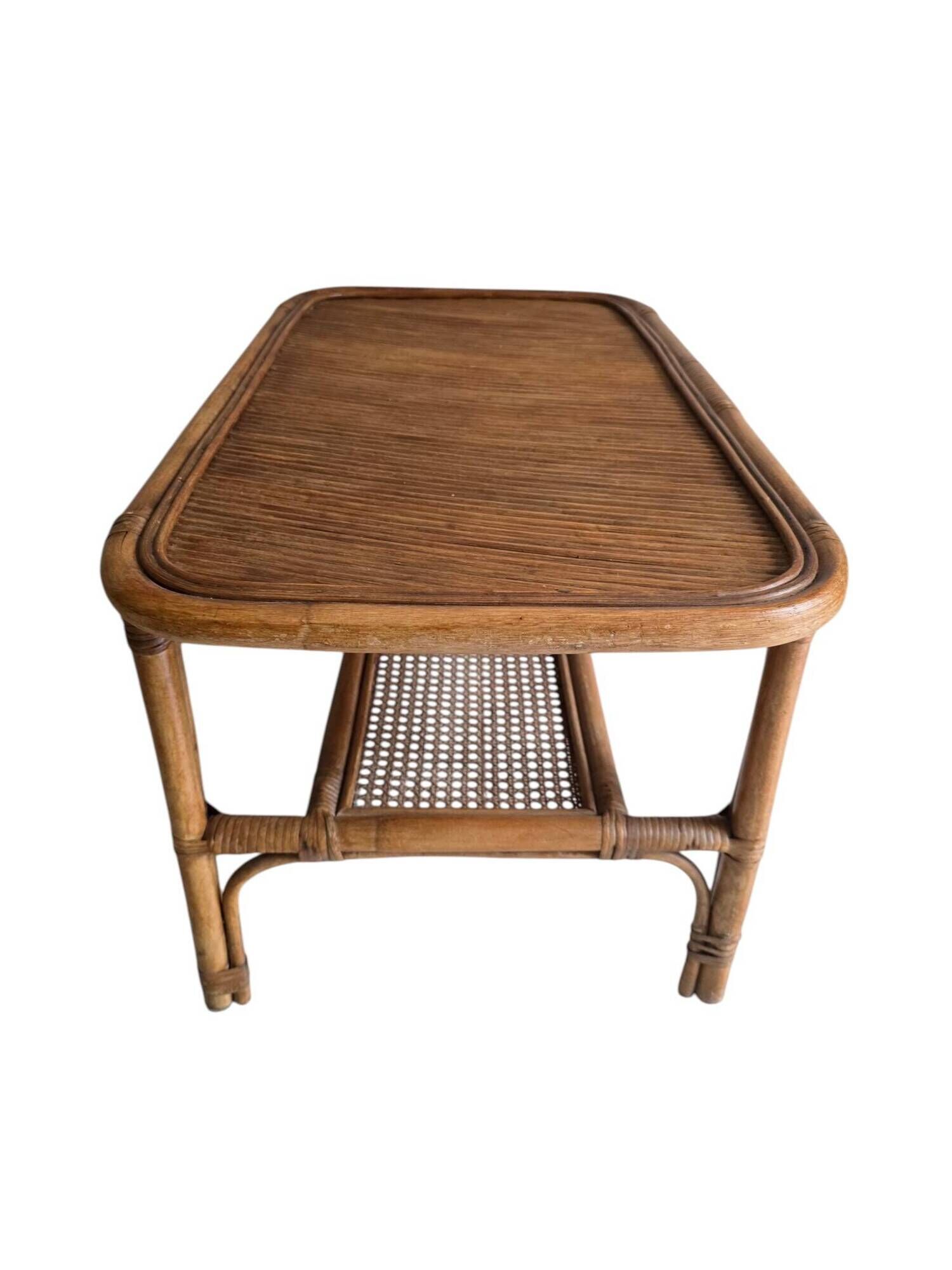 Vintage coffee table in rattan and cane – 1960s/70s