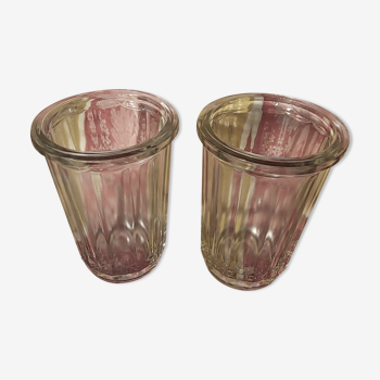 2 pots à confiture  en verre ancien à cotes