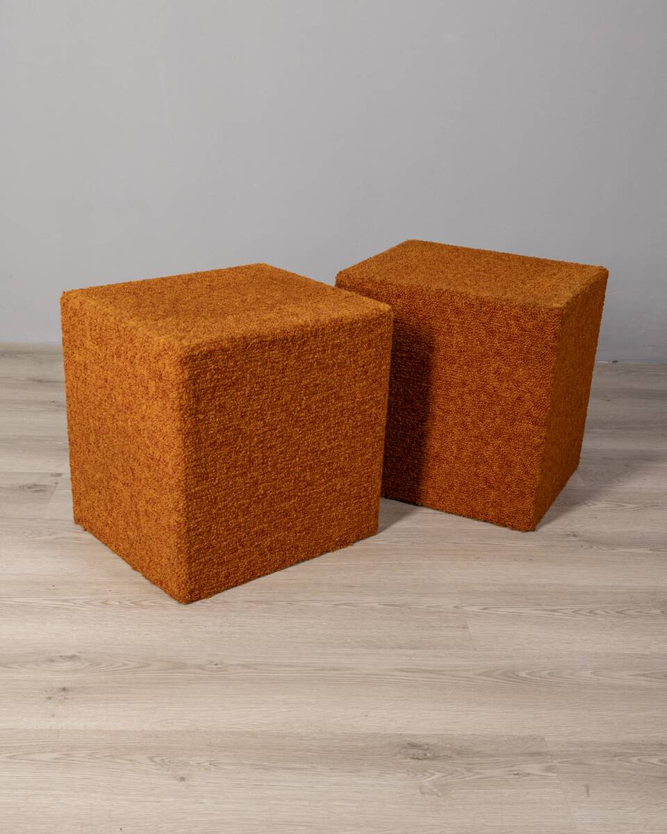 Pair of vintage 80s orange fabric poufs Italian design