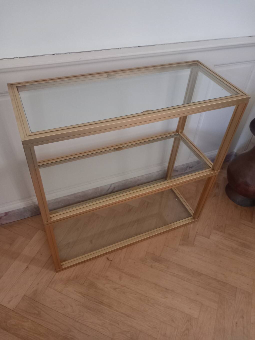 Glass and brass shelf by Pierre Vandel, circa 1970.