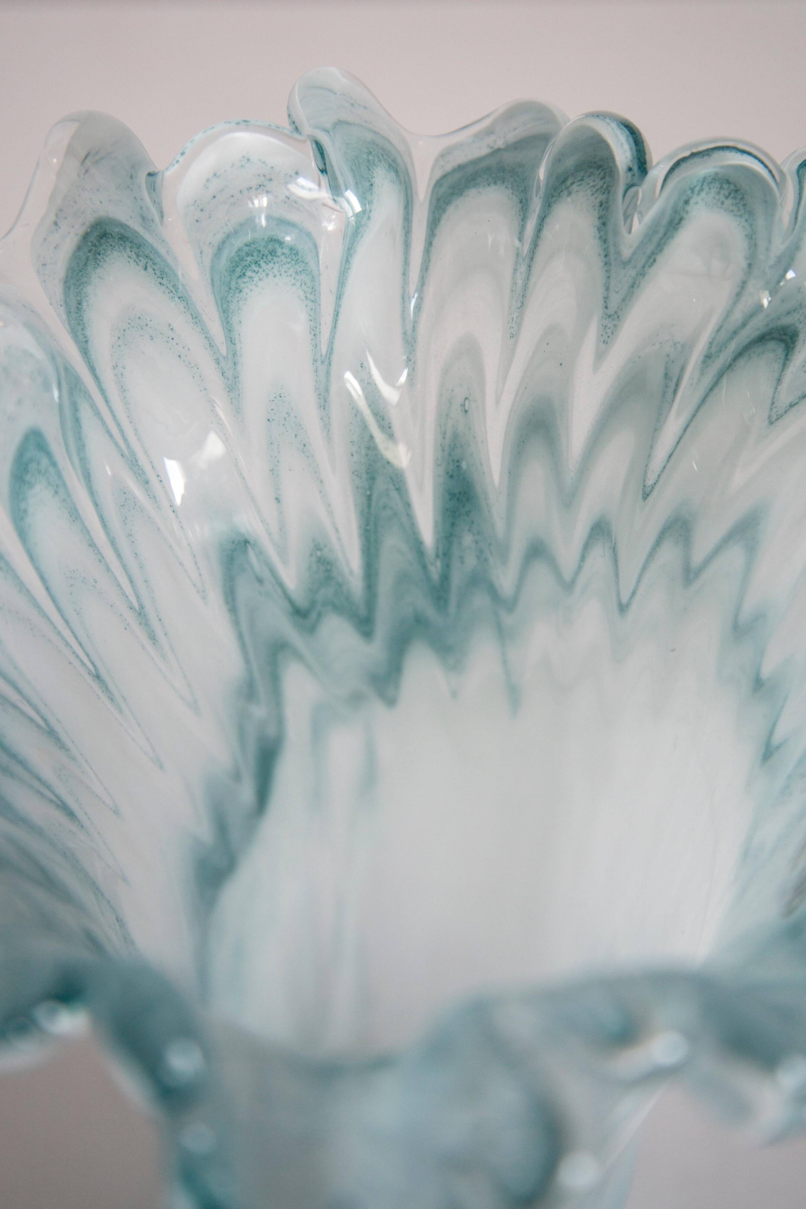 Vintage Mid-Century Murano Glass Vase in Aqua Blue, Italy, 2000s