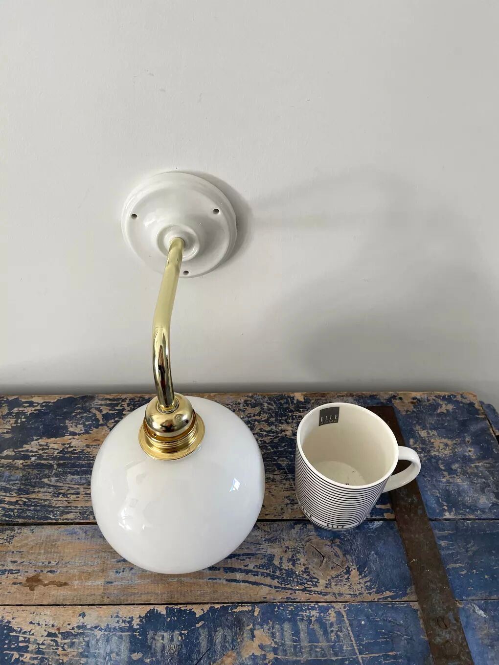 White opaline globe wall lamp