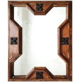 Miroir italien mid-century – cadre en bois patiné et éléments en fer forgé