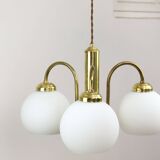 Lustre Mid-Century en Laiton et Opaline, Italie