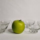 Set of six engraved crystal bowls in Art Deco style on spherical feet