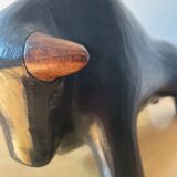 Abstract ceramic bull signed Florentino. Spanish earthenware clay art. 70's