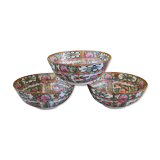 3 vintage chinese porcelain canton medallion bowls, 1960s.