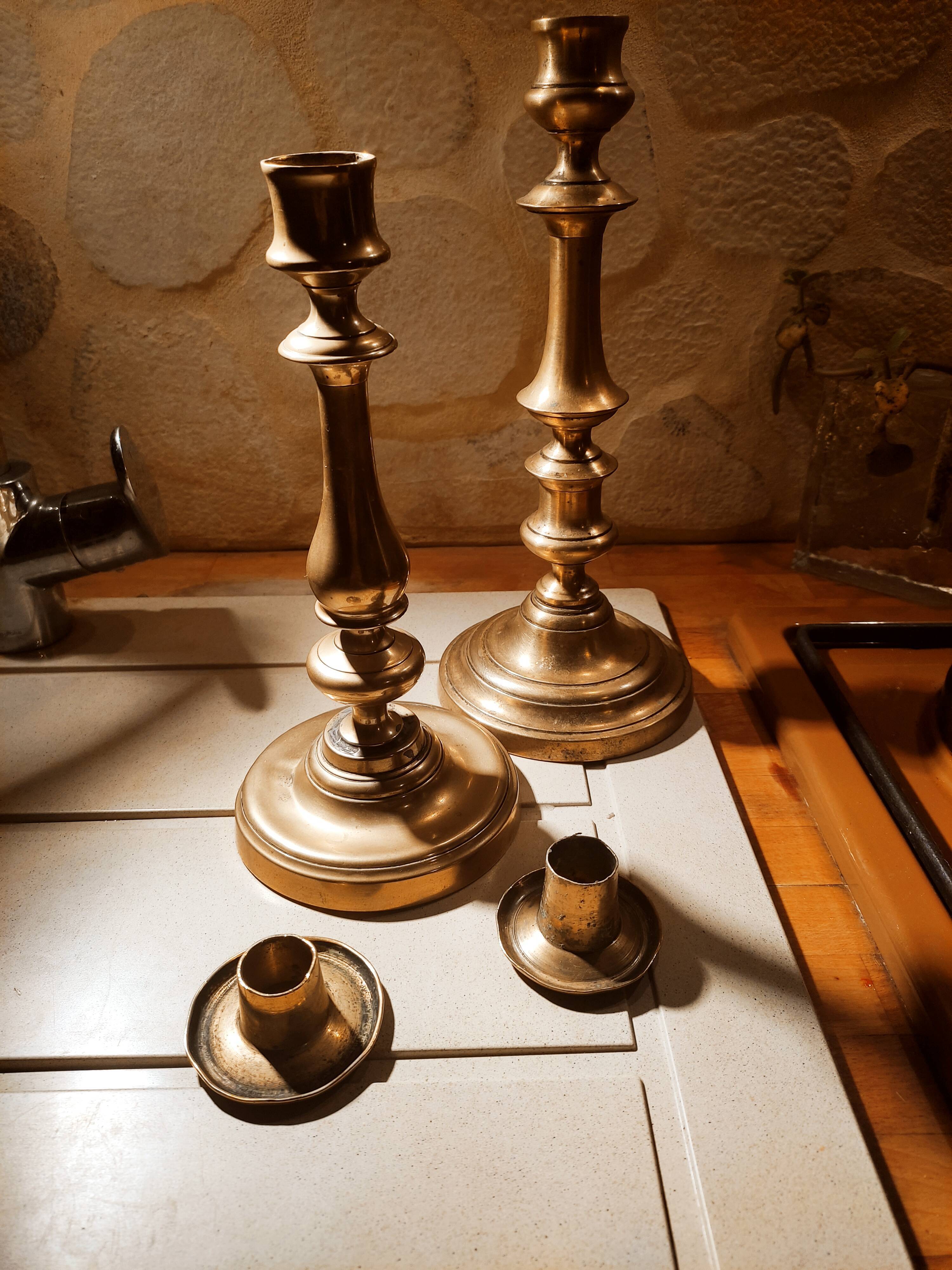 Pair of brass candle holders