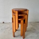 tabourets vintage en bois massif – design scandinave empilabl