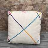 Azilal Kilim Moroccan Berber Pouf - 100% Wool and Cotton - Handwoven Floor Cushion
