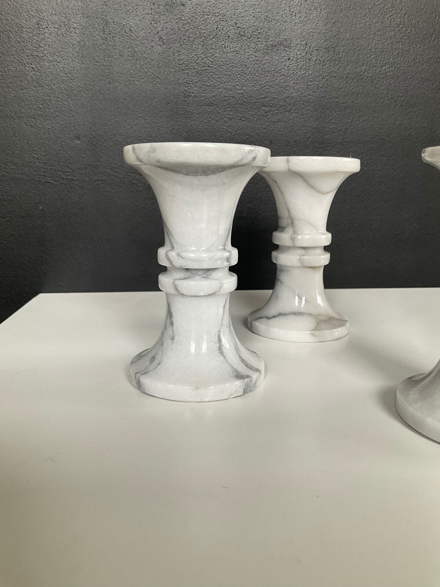 Set of 3 vintage Carrara marble candle holders