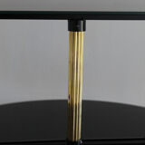 Coffee table in black glass lacquered brass and iron, Italy 50s