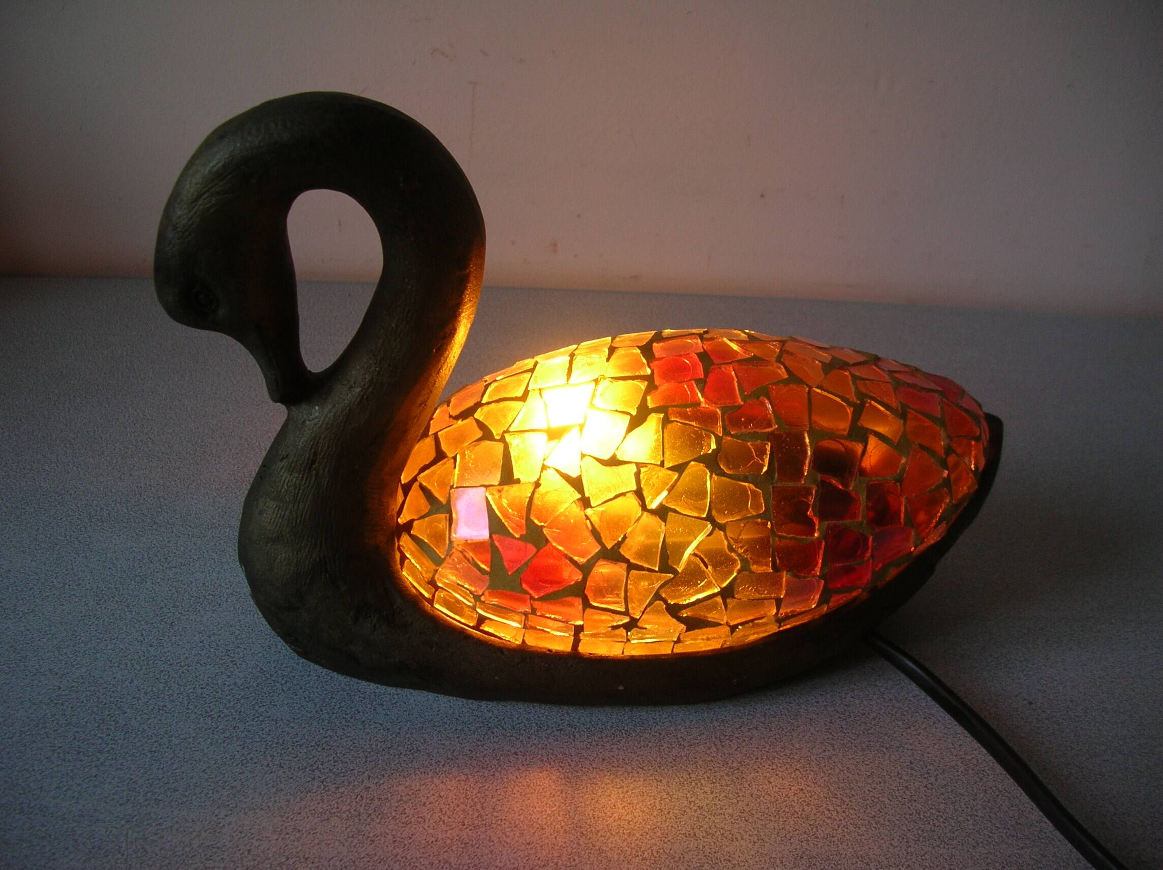 Night light lamp a swan in resin and stained glass glass deco office living room