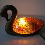 Night light lamp a swan in resin and stained glass glass deco office living room