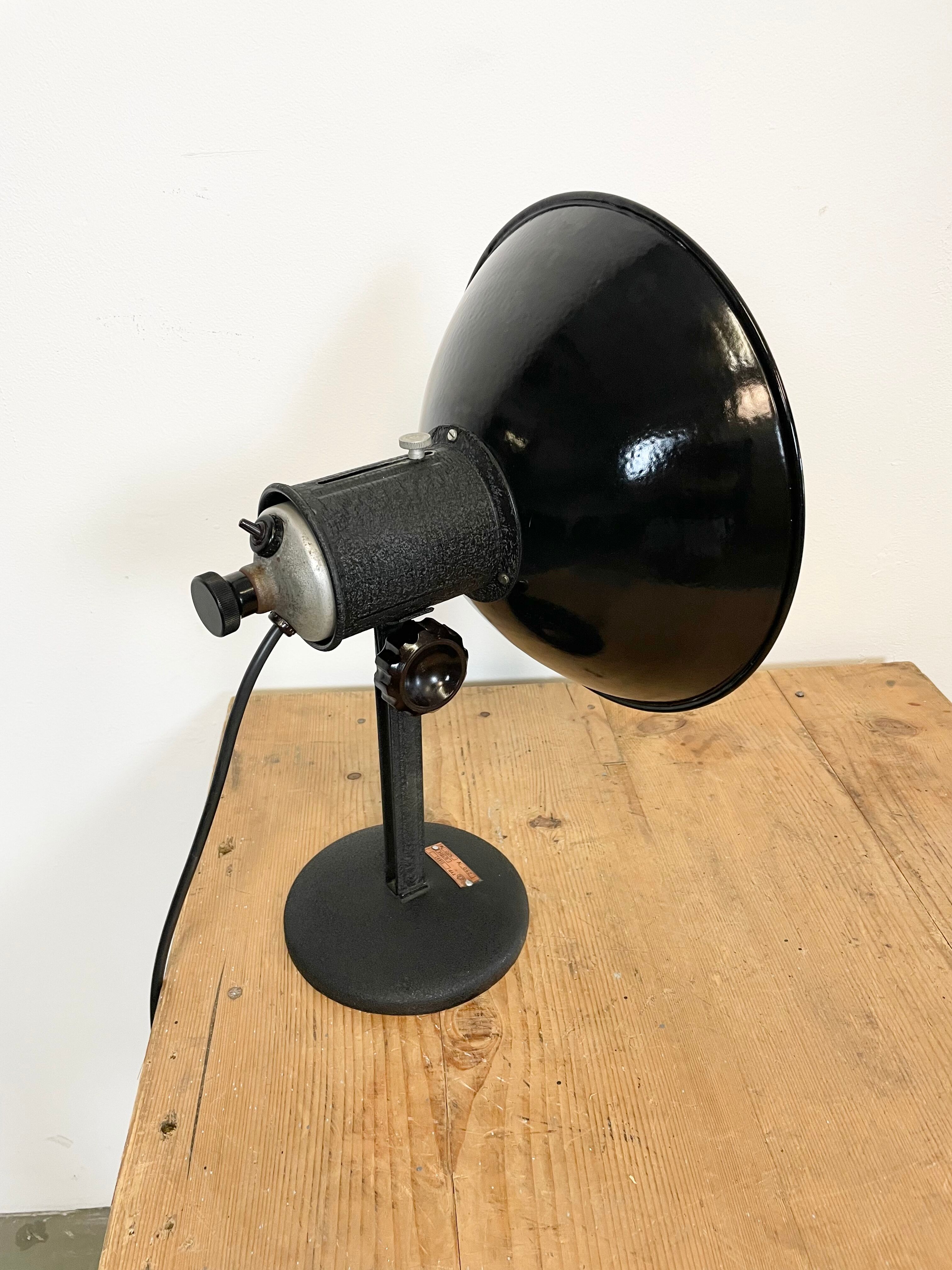 Industrial black enamel table lamp, 1950