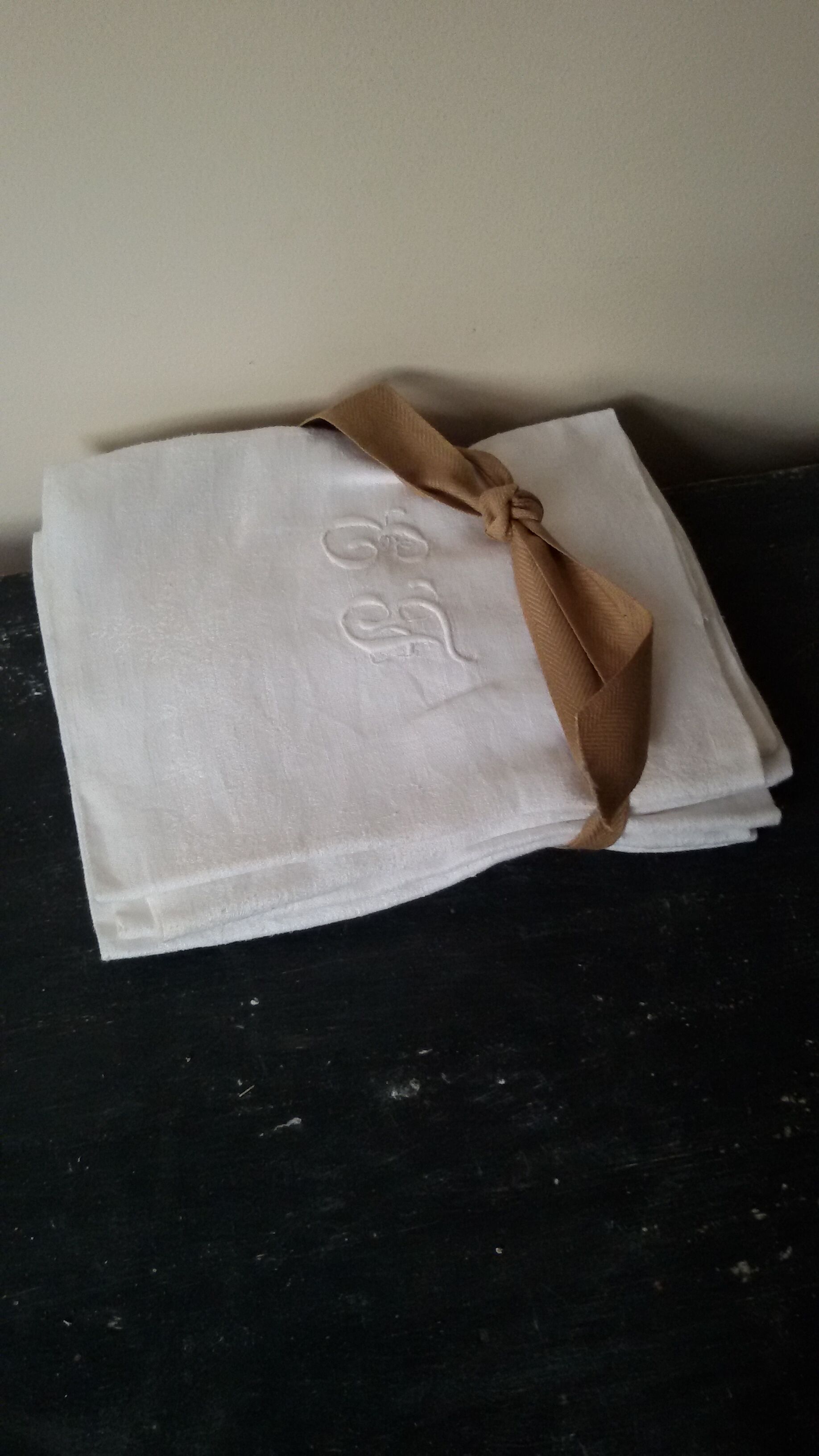 White monogrammed damask towels