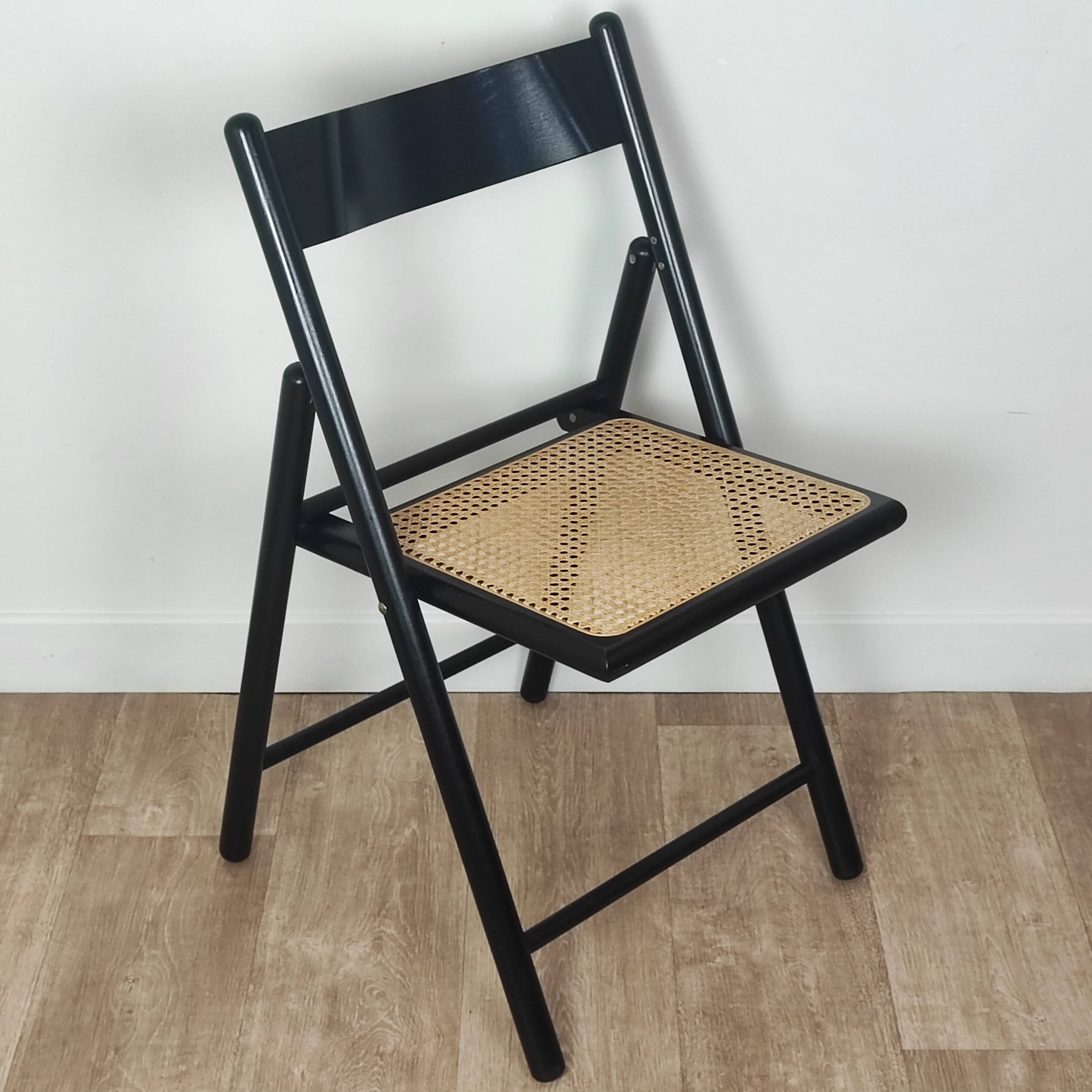 4 chaises pliantes bois et rotin