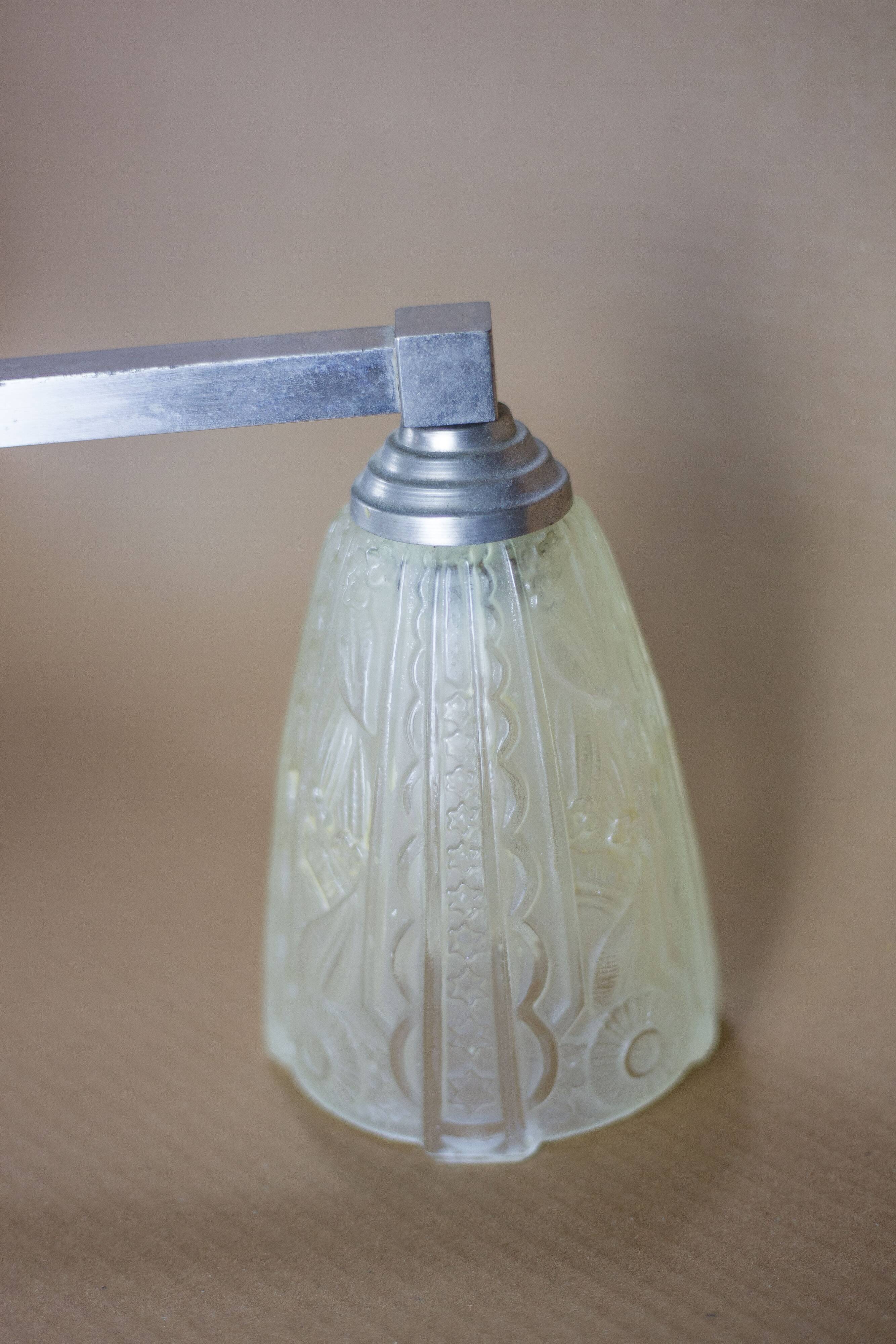 Art deco nickel plated bronze chandelier with art deco tulip glass, ceiling lamp, art deco pendant light, 30