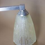 Art deco nickel plated bronze chandelier with art deco tulip glass, ceiling lamp, art deco pendant light, 30