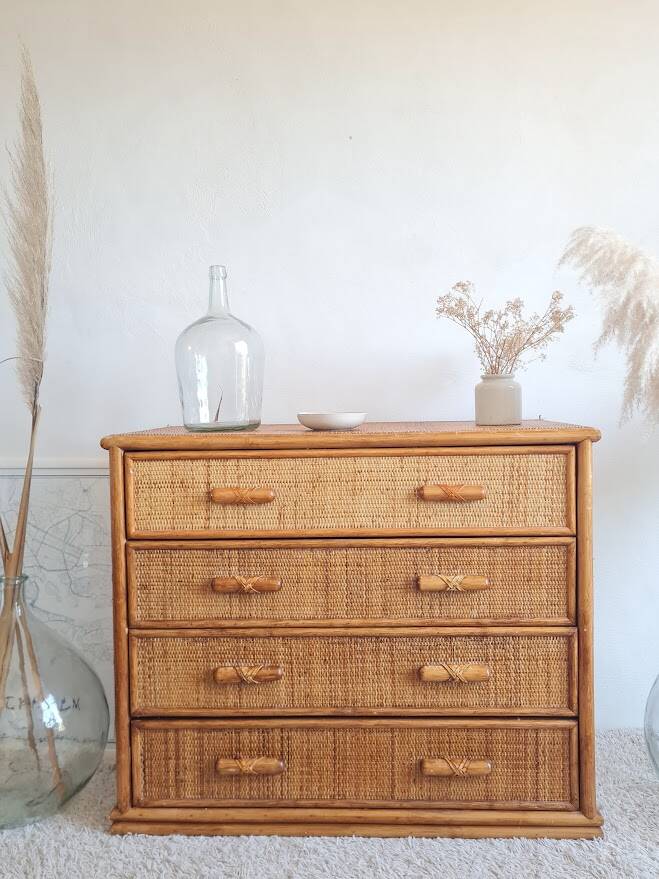 Commode en rotin, circa 1970
