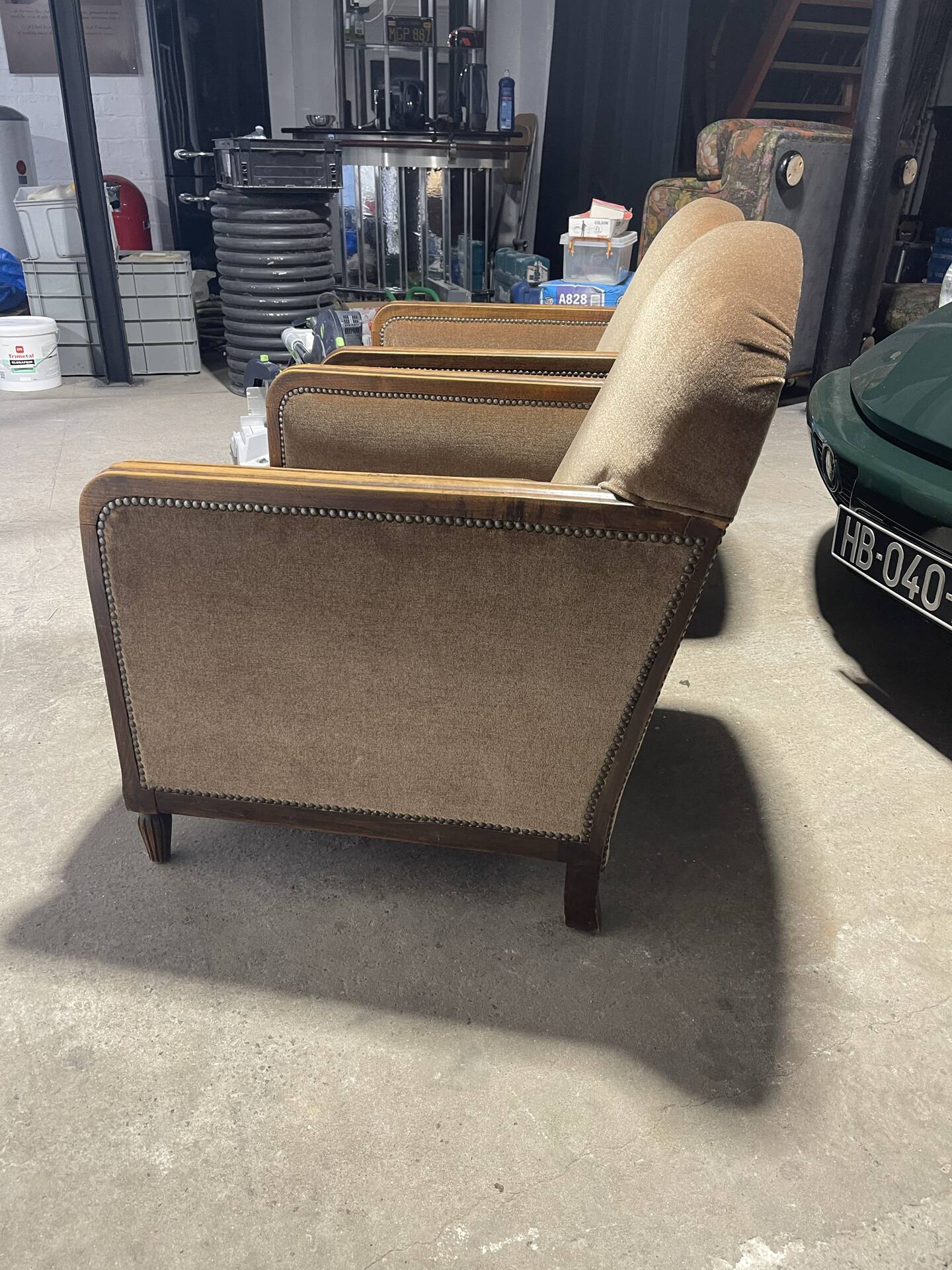 "Pair of Art Deco armchairs", "Taupe velvet", "1930s / 40s", "Stylish"