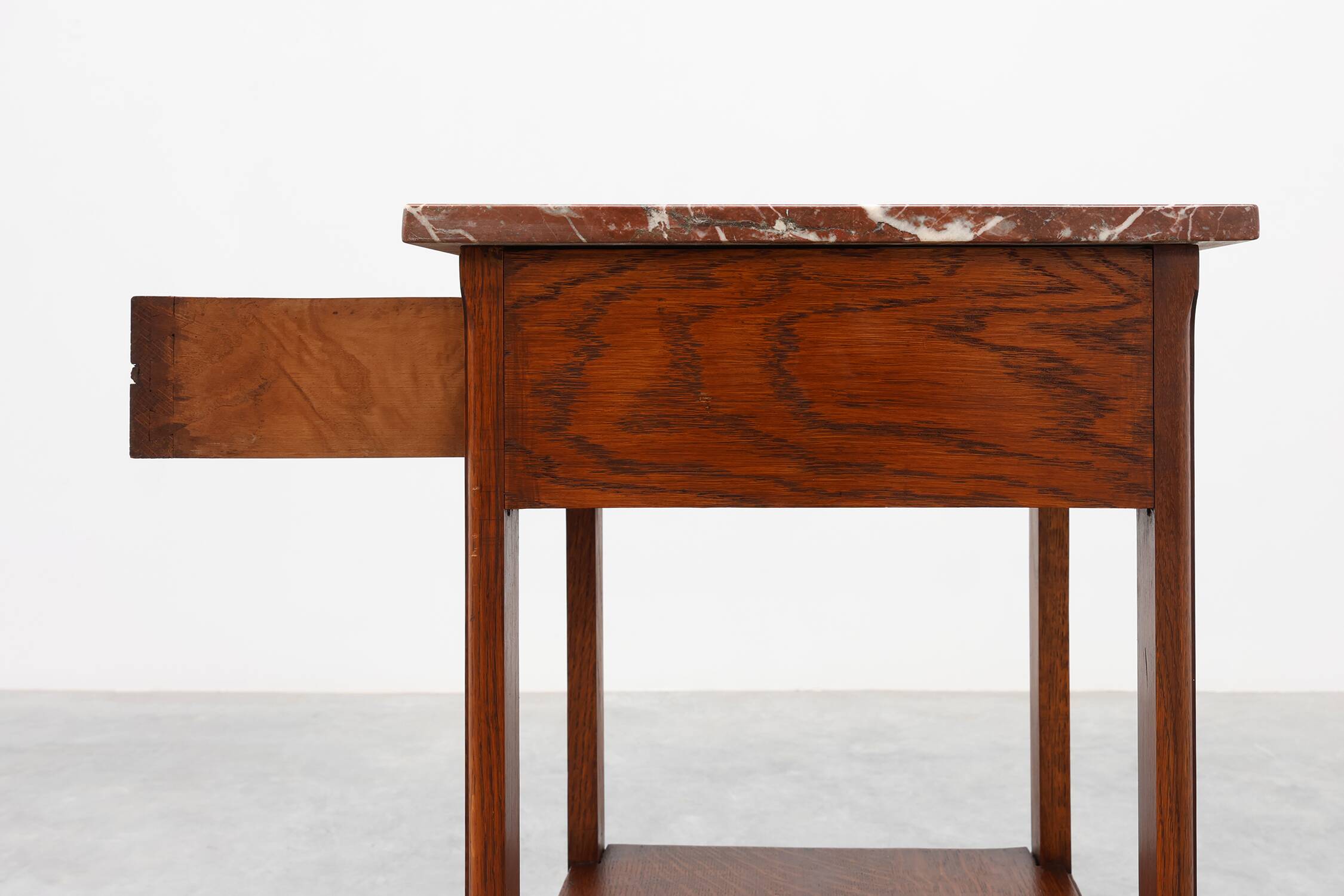 Art Deco Wood and Terracotta Marble Top Nightstand, France 1920s