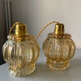 Pair of vintage amber bubble table lamps