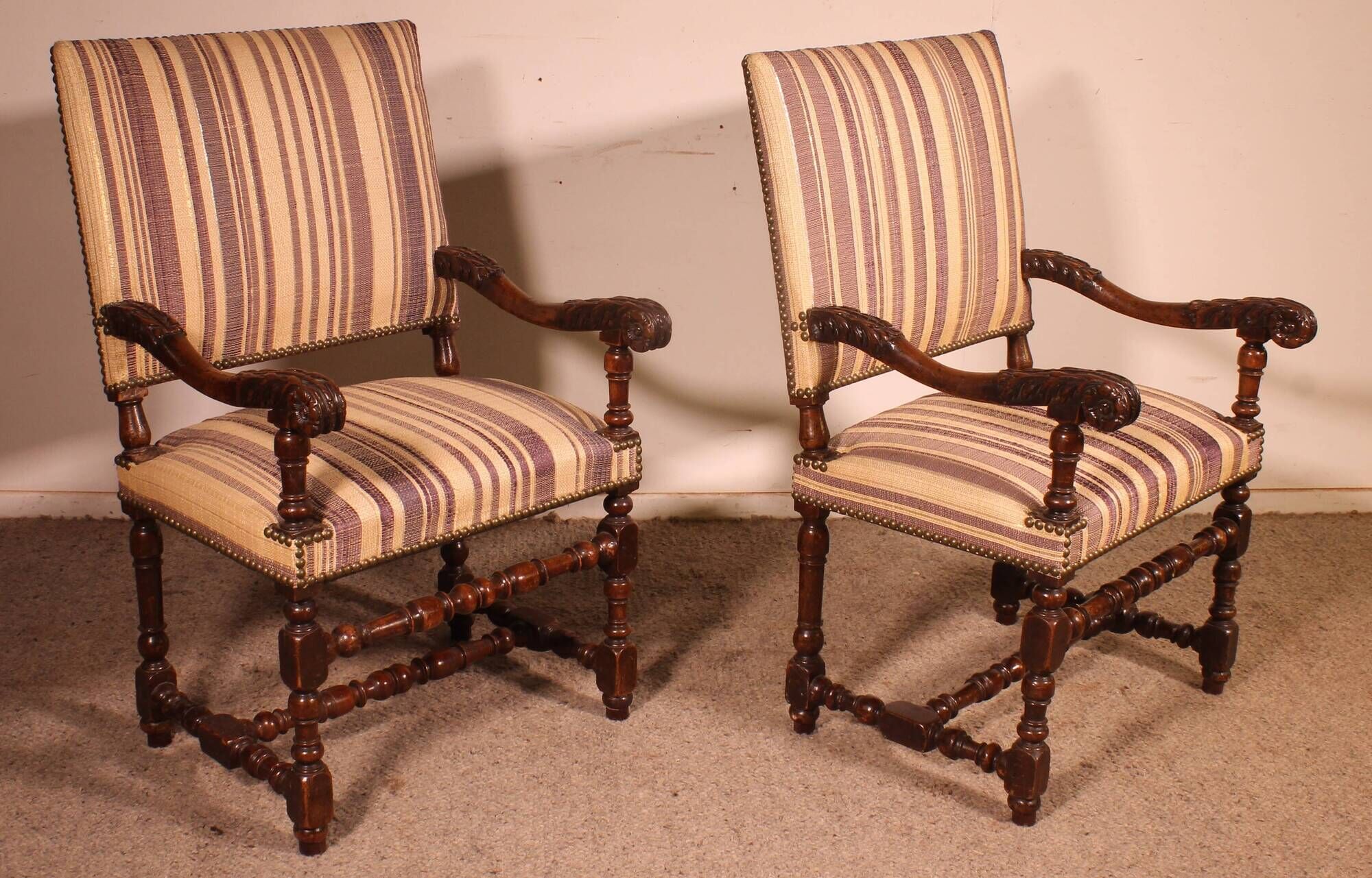 pair of Louis XIII period walnut armchairs - 17th century