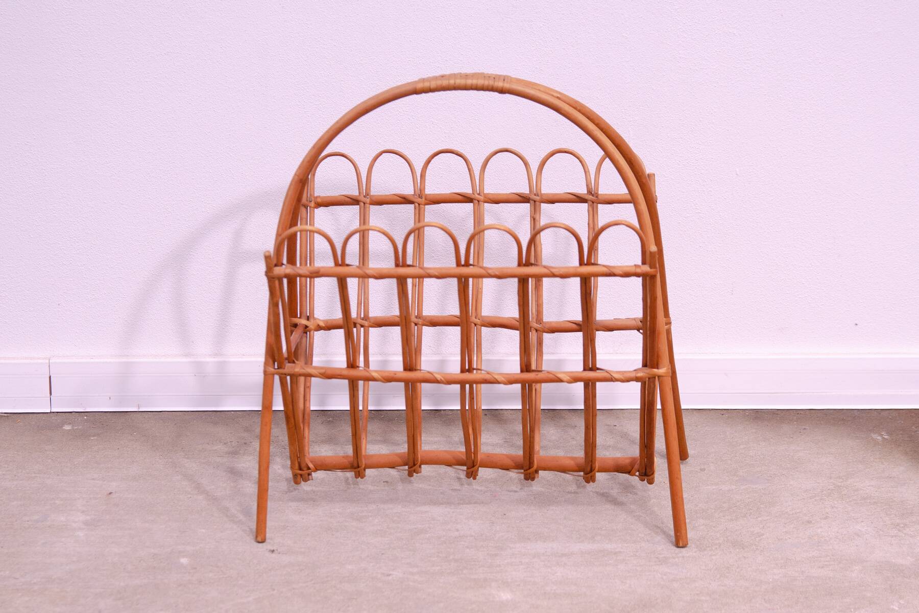 Mid century rattan magazine rack by Jan Kalous for ÚLUV, 1960´s, Czechoslovakia