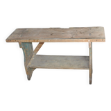 Small brown country bench in solid pine, from the period 1890-1919, rustic style.