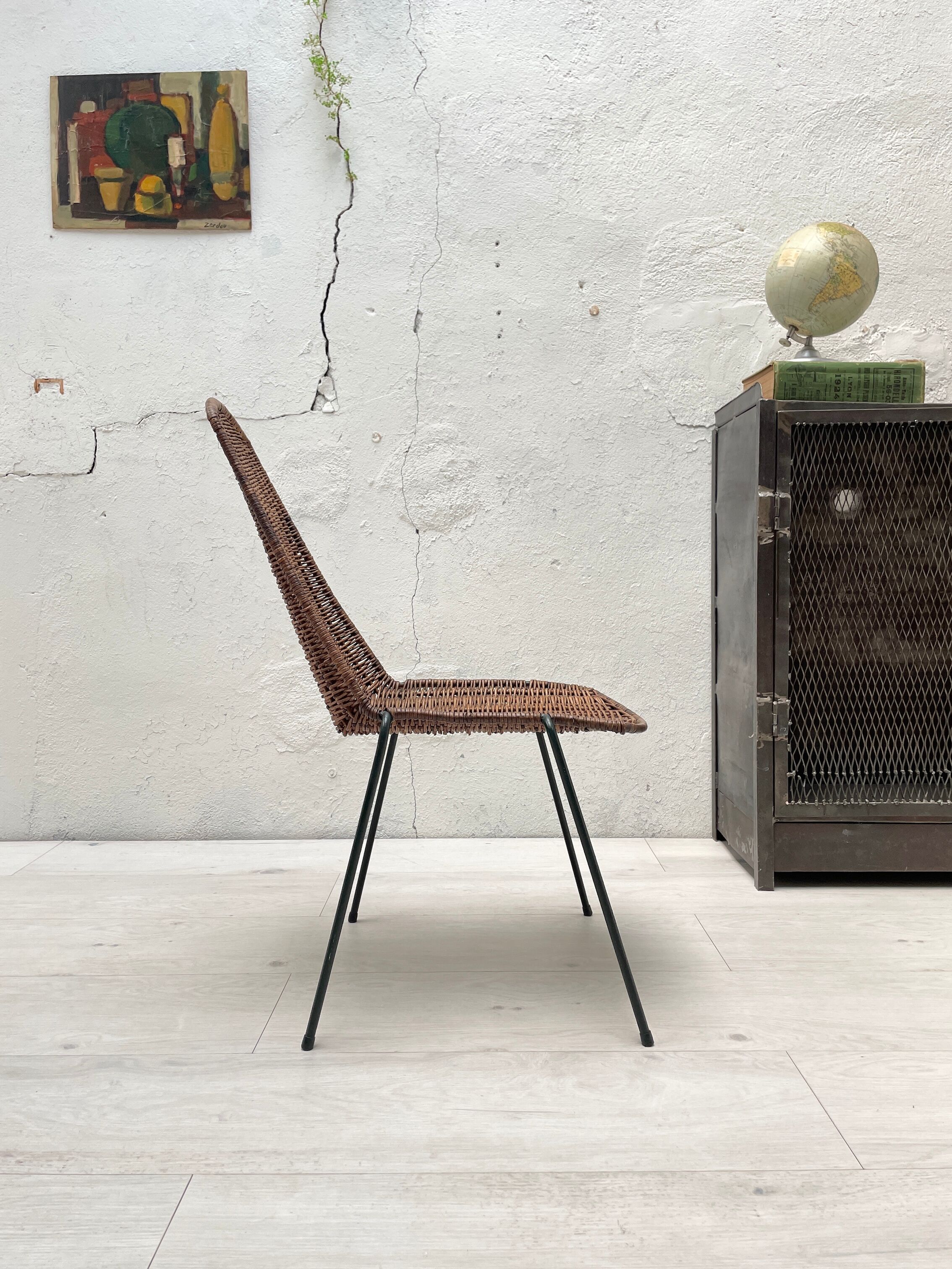 Vintage chair in wicker and metal circa 1950