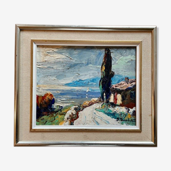 Painting Paul Jouvet oil on canvas "Seaside"