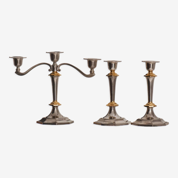 2 candlesticks and 1 silver metal candlestick circa 1980