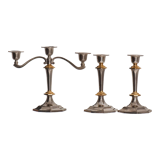 2 candlesticks and 1 silver metal candlestick circa 1980
