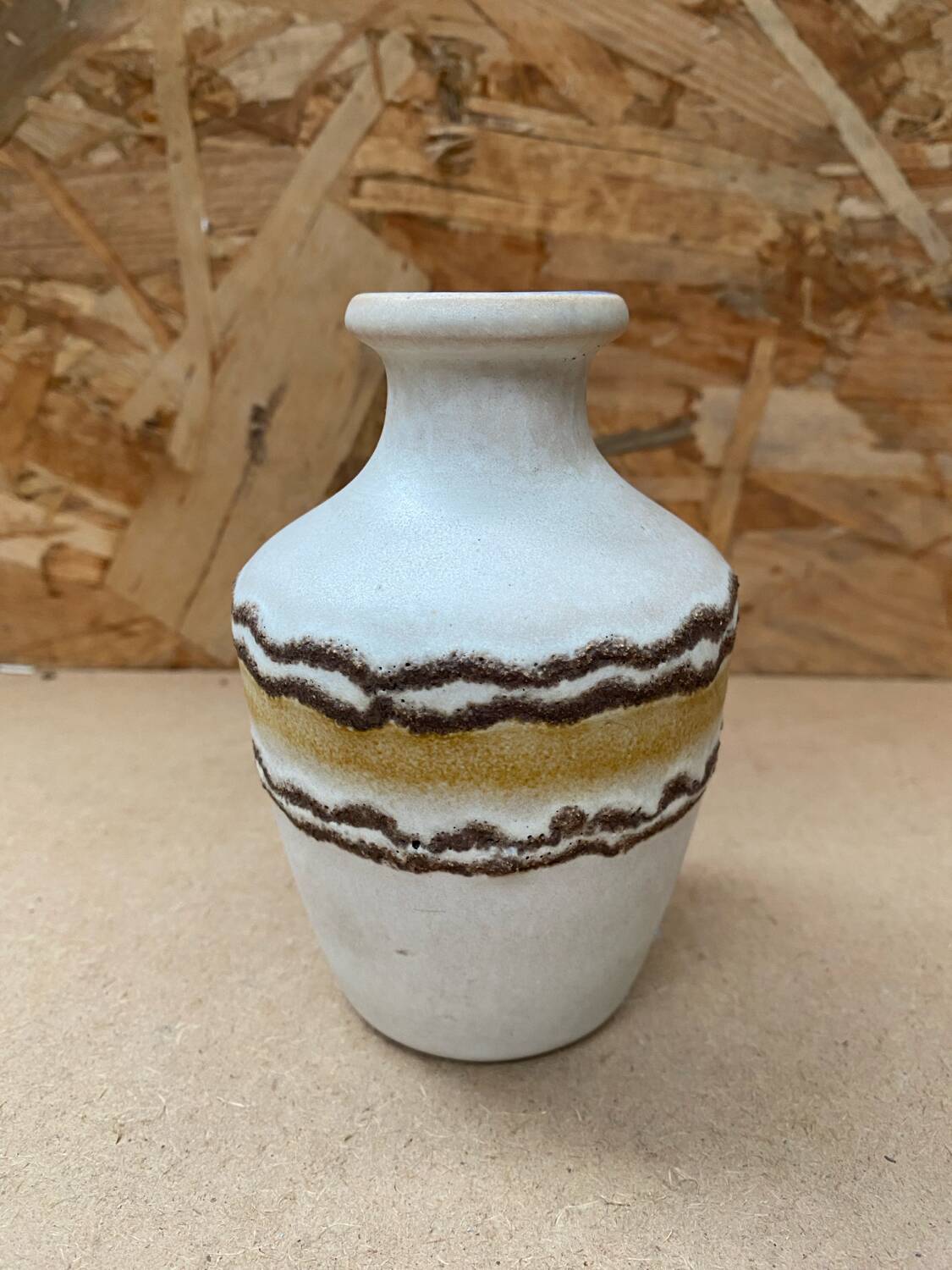 Antique Vintage Beige & Brown Ceramic Vase #B617