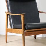 Pair of Scandinavian teak and leatherette armchairs, 1960