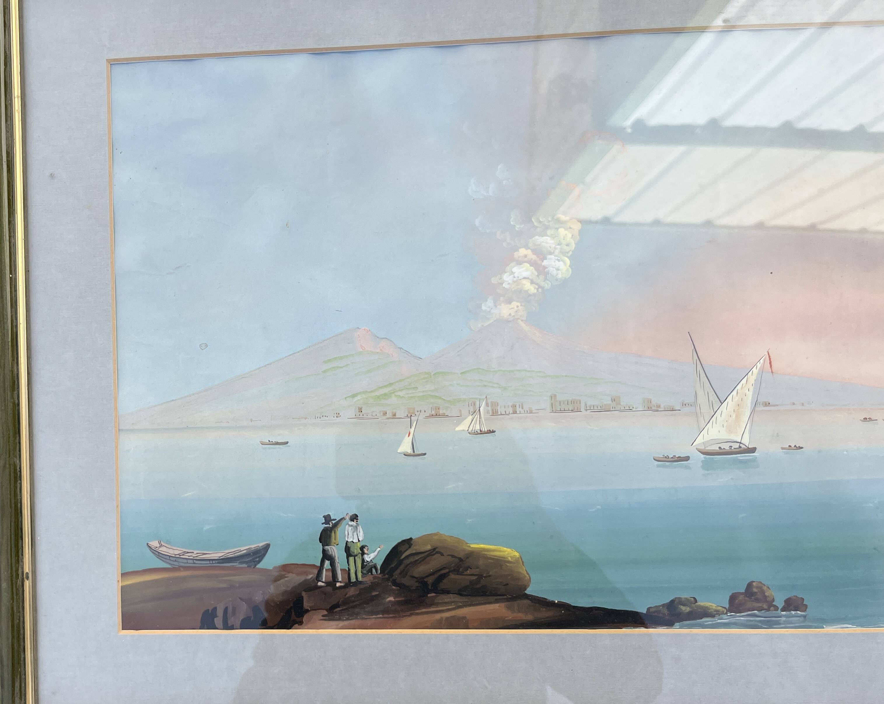 Superb old gouache depicting a classic and lively view of the bay.