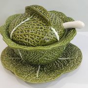 Vintage Cabbage-Shaped Tureen (Majolica/Barbotine)