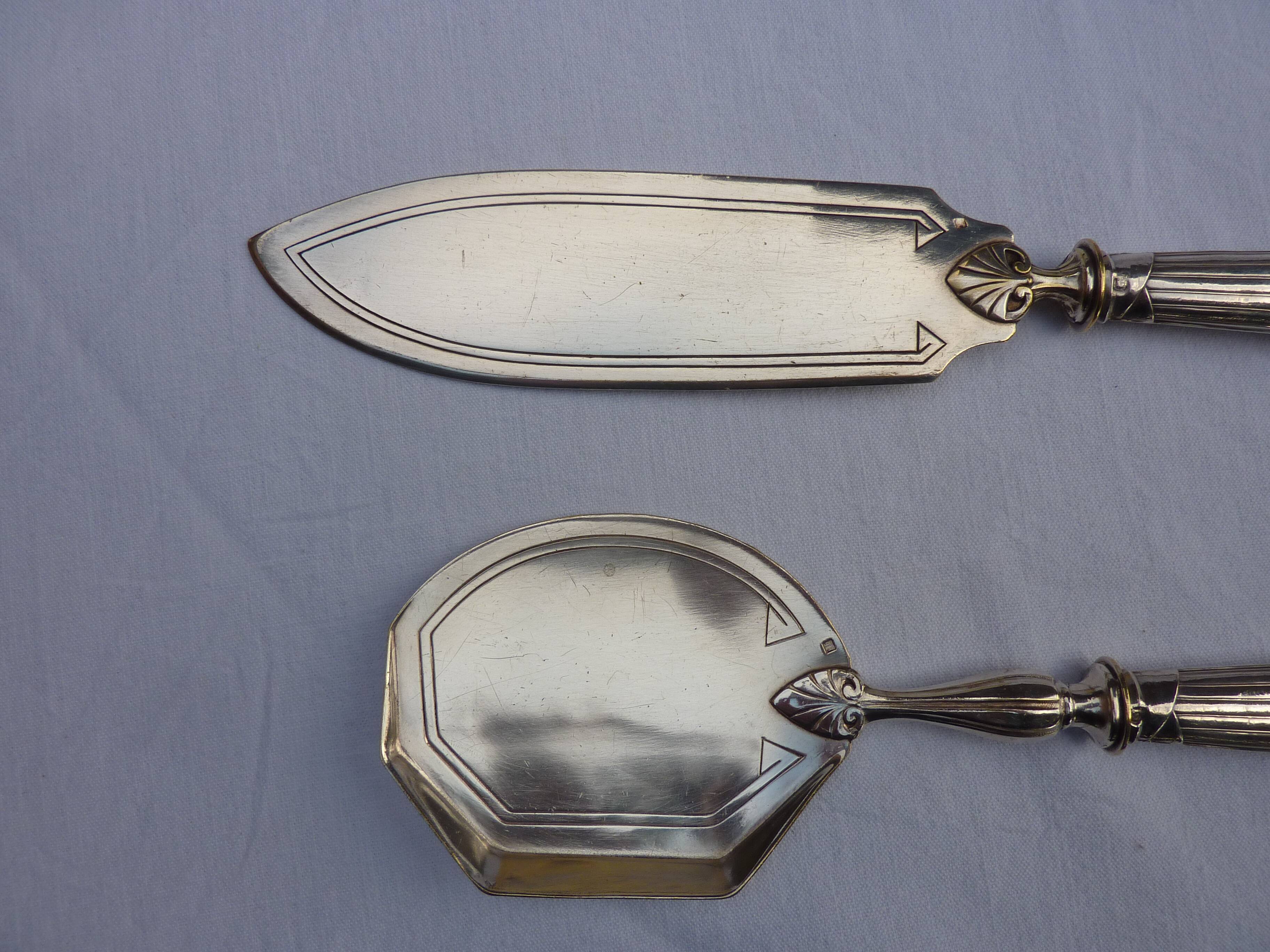 2 dessert serving cutlery art deco silver filled and silver metal
