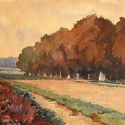 Watercolor Pierre Huvelliez 1891-1959 view park Palace of Versailles