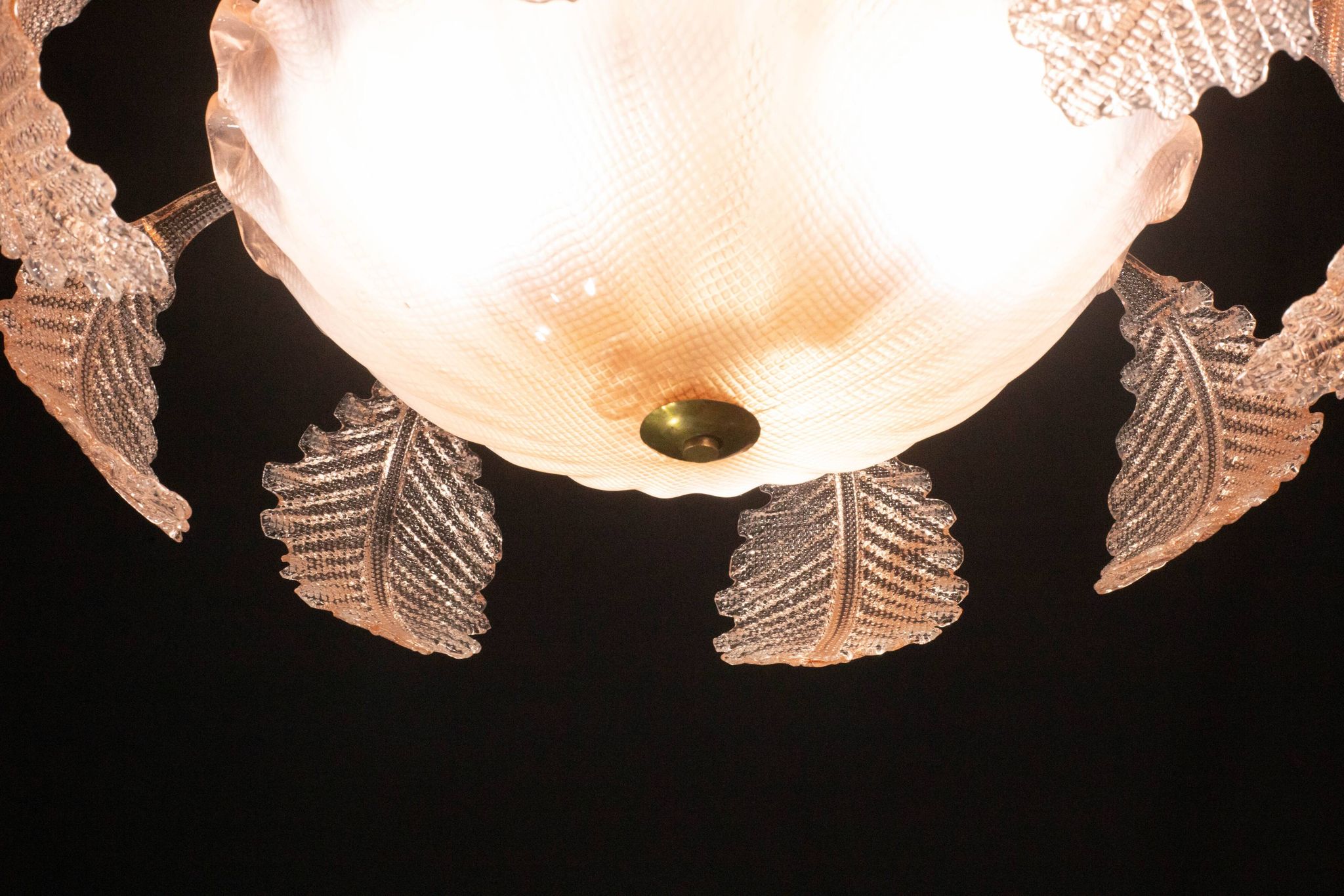 Pink Art Decò Barovier e Toso "Fountain" Pendant Light, Murano Glass, 1940s