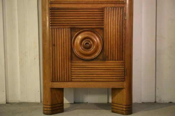Solid oak display cabinet in the style of Charles Dudouyt, 1950s