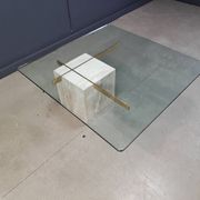 Travertine and brass coffee table by Artedi, 1980s