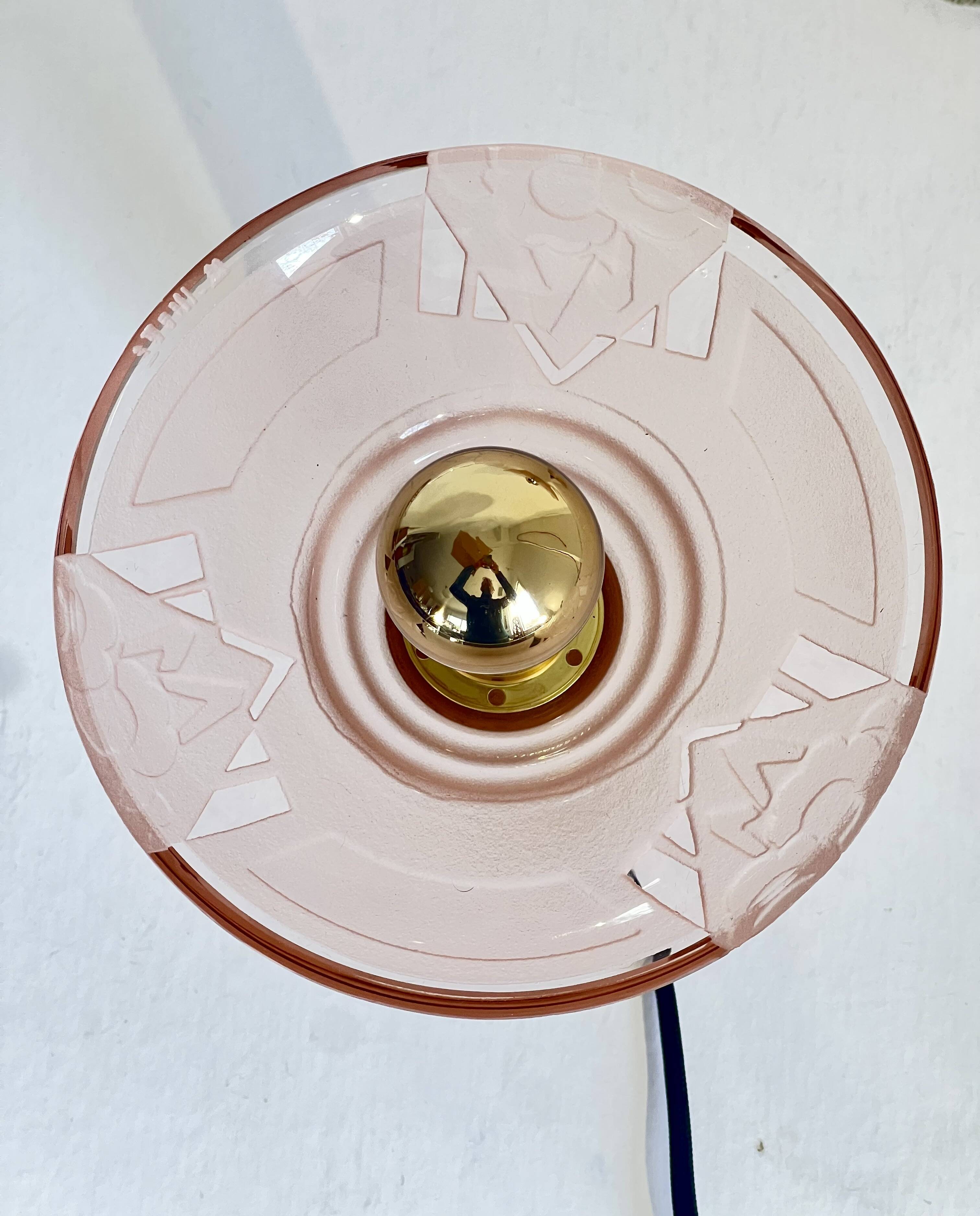 Art Deco bedside lamp with signed Muller glass.