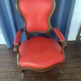 Antique solid wood armchair – Louis XV style – red upholstery, 19th century