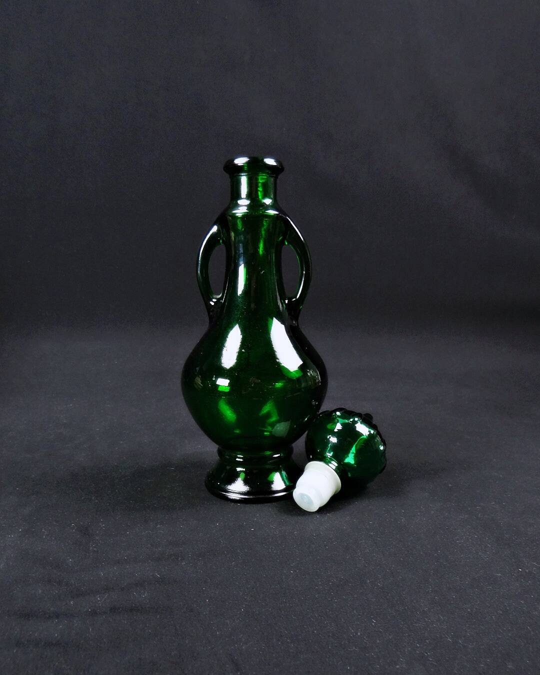 Vintage 70s green Empoli glass genie carafe bottle