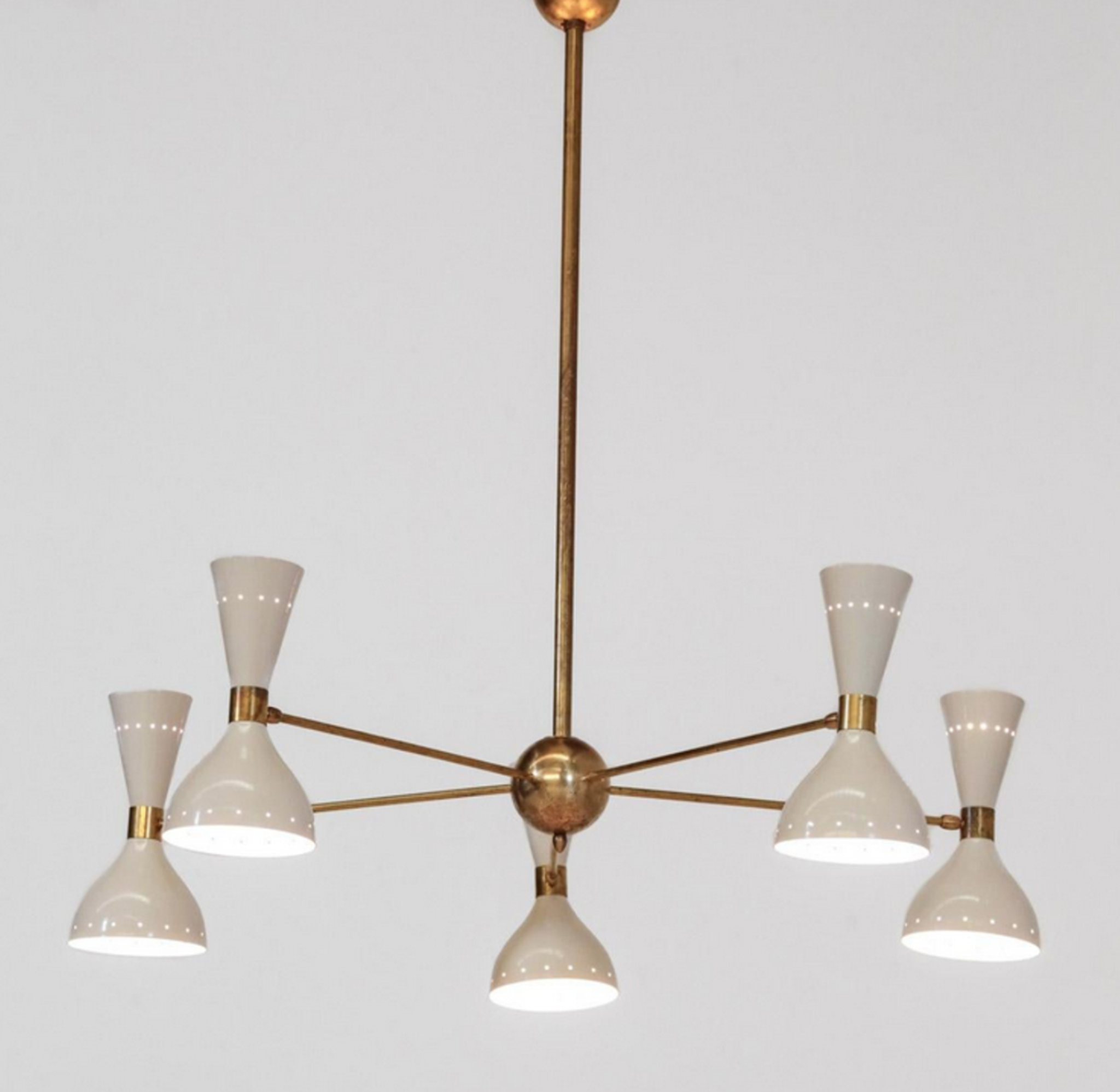 Lustre italien en laiton 5 bras blanc